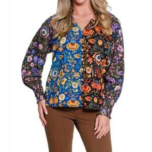 NEW TRU LUXE ruffle neck blouse in multi